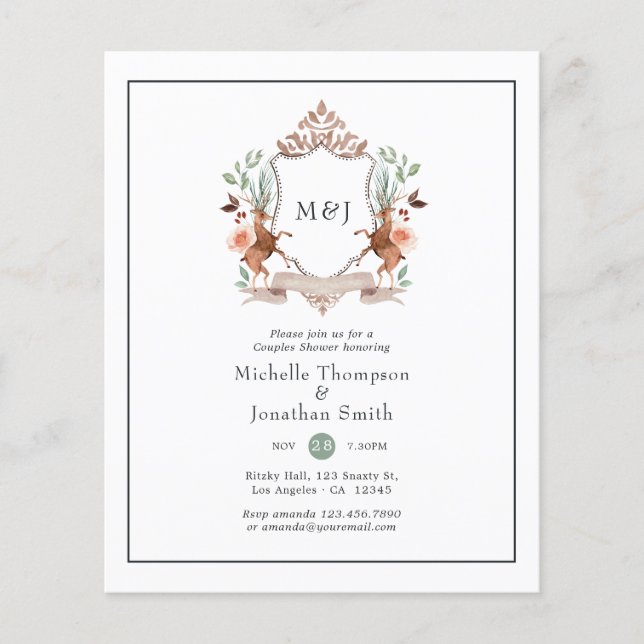 Woodland Laurel Crest Monogram Couples Shower Flyer (Front)