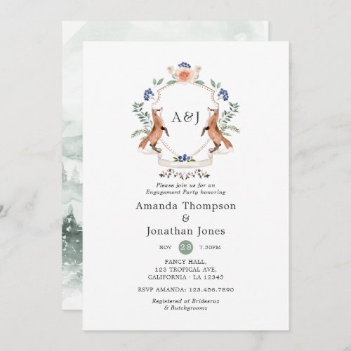 Woodland Laurel Crest Monogram Engagement Party Invitation