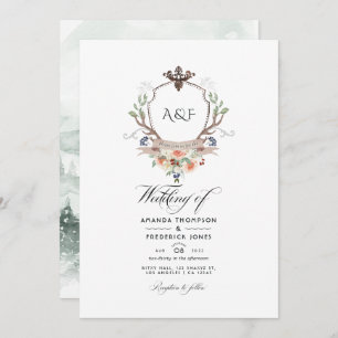 Woodland Laurel Crest Monogram Wedding Photo Invitation