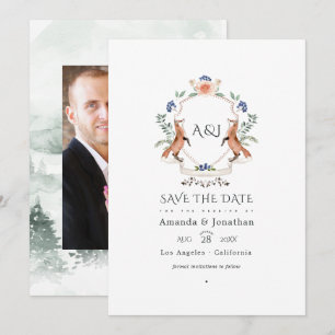 Woodland Laurel Crest Monogram Wedding Photo Save The Date