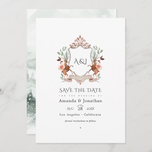 Woodland Laurel Crest Monogram Wedding Photo Save The Date