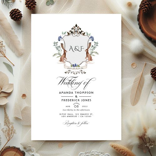 Woodland Laurel Crest QR Code RSVP Wedding Invitation