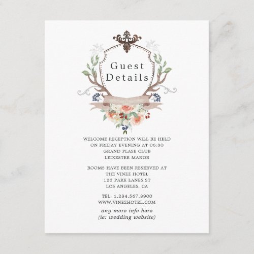 Woodland Laurel Crest Wedding Guest Details Enclosure Card