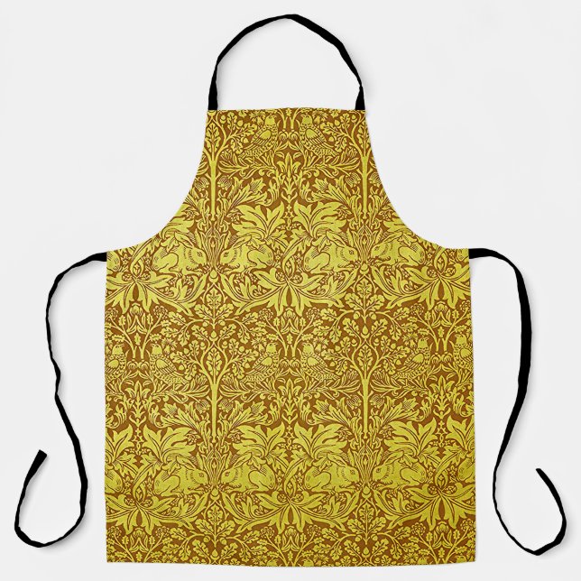 Woodland Leaves Gold Rabbit William Morris Pattern Apron (Front)