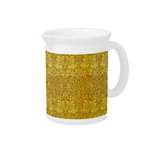 Woodland Leaves Gold Rabbit William Morris Pattern Beverage Pitcher