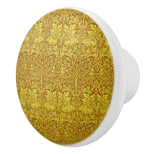 Woodland Leaves Gold Rabbit William Morris Pattern Ceramic Knob