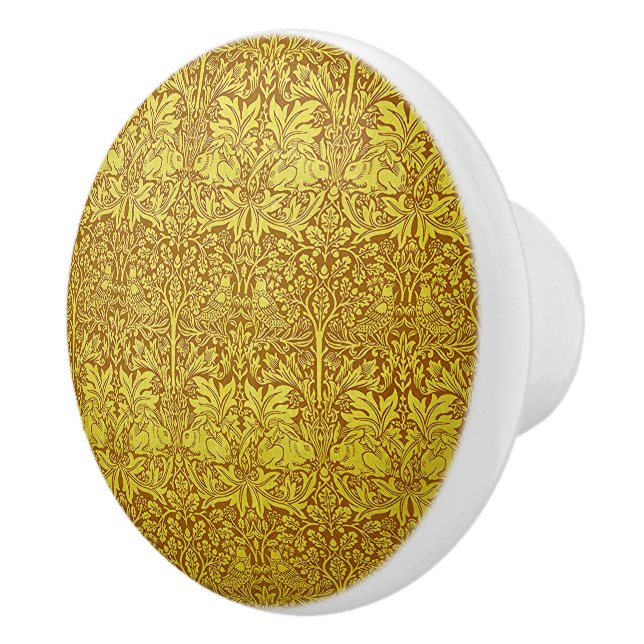 Woodland Leaves Gold Rabbit William Morris Pattern Ceramic Knob (Right)