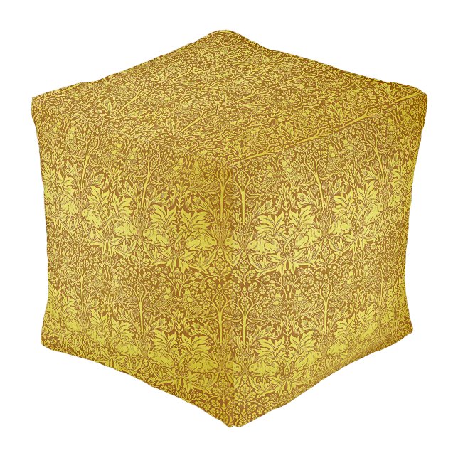 Woodland Leaves Gold Rabbit William Morris Pattern Pouf (Angled Front)