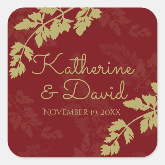 Woodland Leaves Gold Square Sticker (Front)