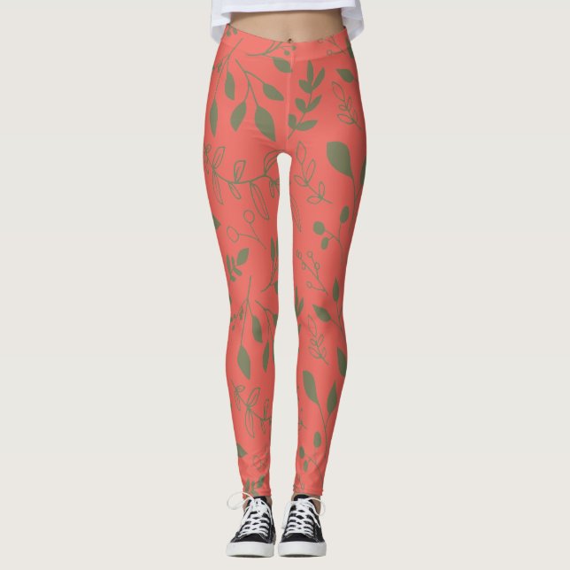 Woodland Leaves Pattern Leggings (Front)