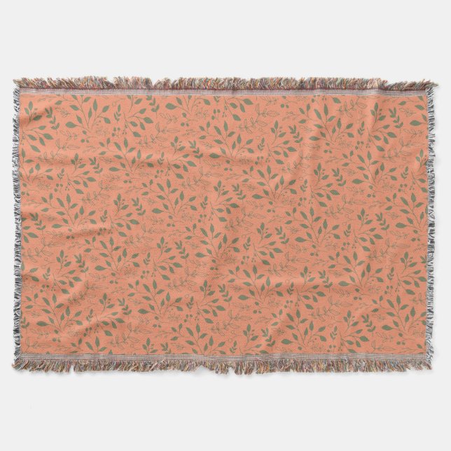 Woodland Leaves Pattern Throw Blanket (Front)