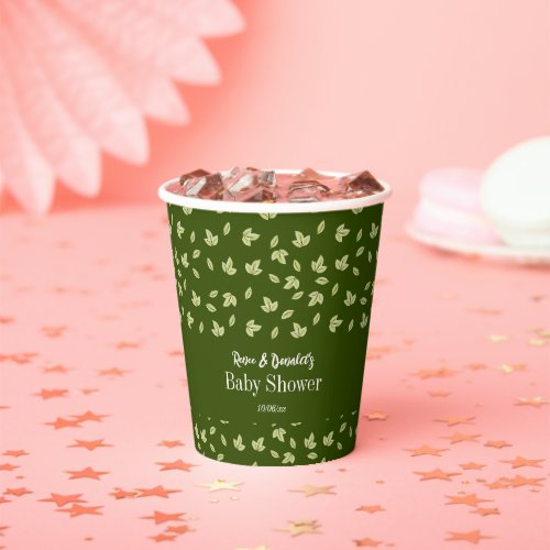Woodland Leaves Simple Pattern Boy Baby Shower Paper Cups