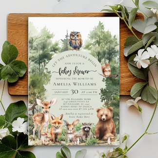Woodland Let the Adventure Begin Baby Shower Invitation