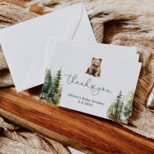 Woodland little bear baby shower thank you card