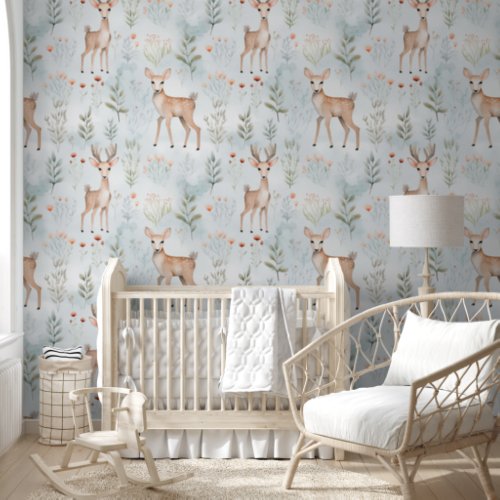 Woodland Little Deer Baby Nursery Wallpaper