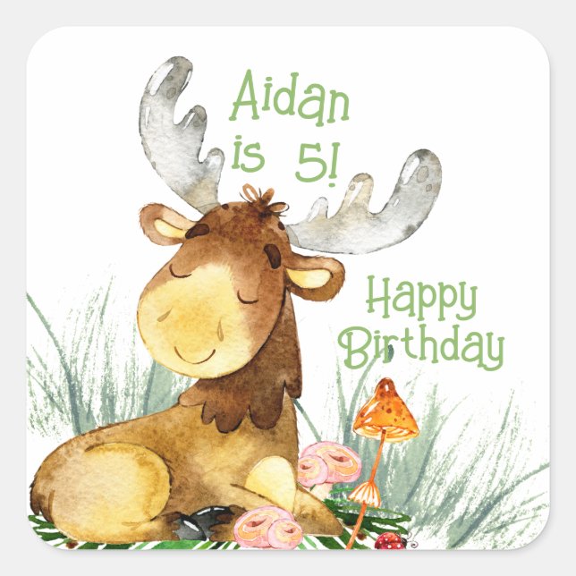 Woodland Little Moose Thank You Favor  Square Sticker (Front)