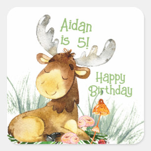 Woodland Little Moose Thank You Favor  Square Sticker