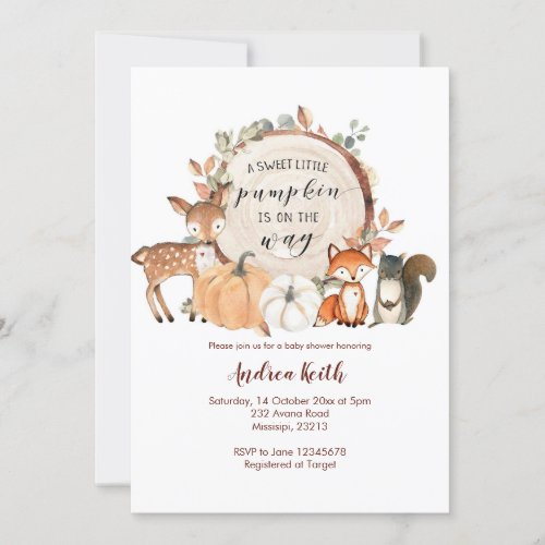 Woodland Little Pumpkin Is On The Way Baby Shower Invitation