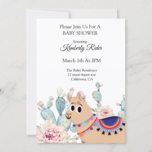 Woodland Llama Baby Shower Invitations