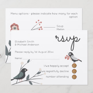 Woodland Love Birds Wedding RSVP MENU Rustic Kraft Invitation