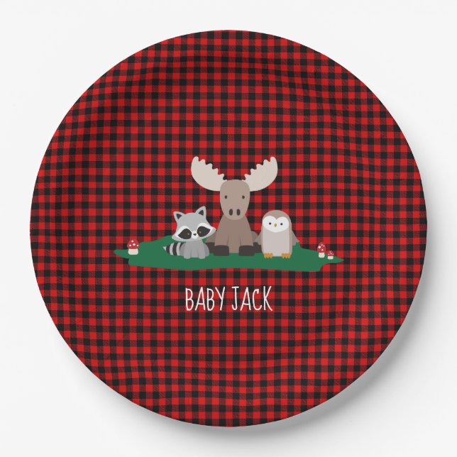 Woodland Lumberjack Baby Shower Animal Rustic Paper Plates (Front)
