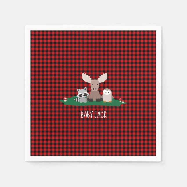 Woodland Lumberjack Baby Shower Animals Rustic Napkins (Front)