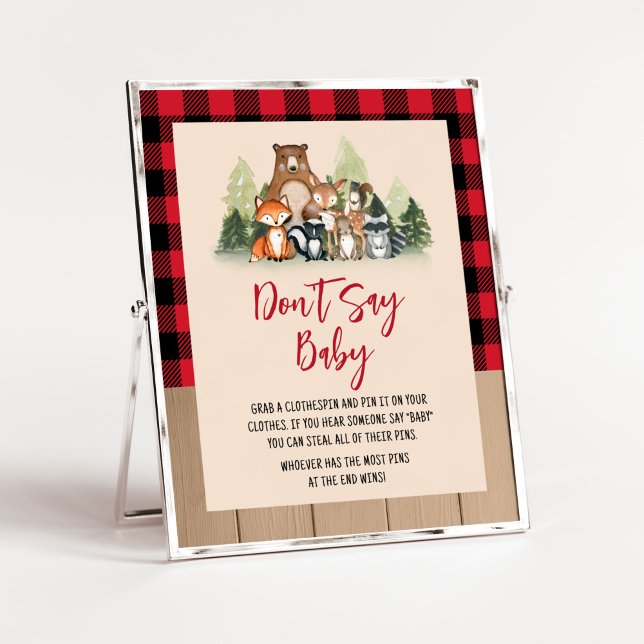Woodland Lumberjack Baby Shower Don't Say Baby Poster (Plaid Lumberjack Baby Shower Don't Say Baby Sign)