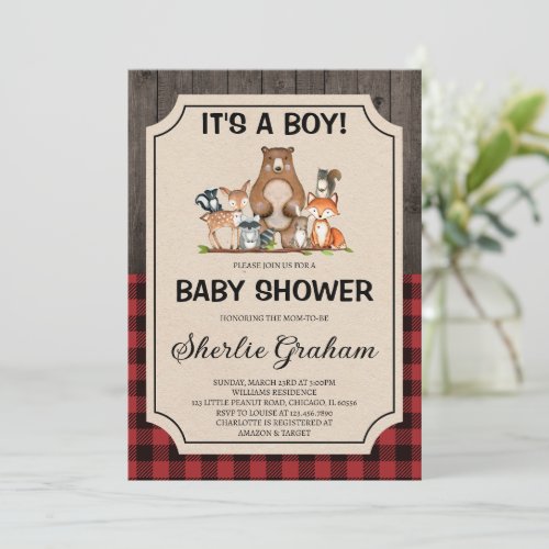 Woodland Lumberjack Baby Shower Invitation 