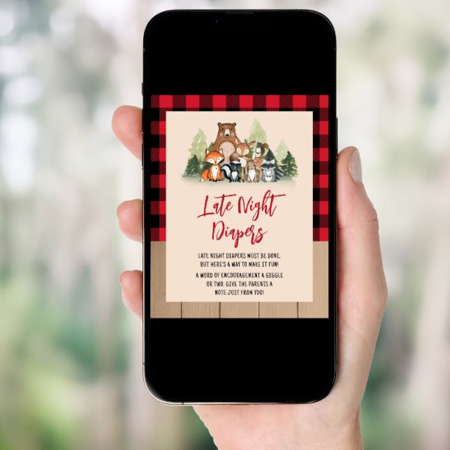 Woodland Lumberjack Baby Shower Late Night Diapers Poster (Front Digital)