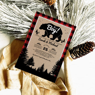 Woodland Lumberjack Bear Adventure Baby Shower Invitation