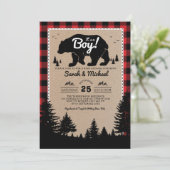 Woodland Lumberjack Bear Adventure Baby Shower Invitation (Standing Front)
