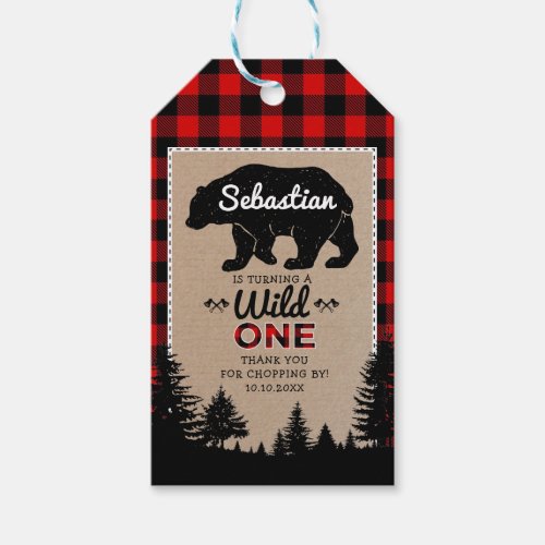 Woodland Lumberjack Bear Wild One 1st Birthday Gift Tags