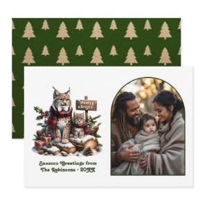 Woodland Lynx Family Merry & Bright Christmas Holiday Card