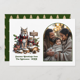 Woodland Lynx Family Merry & Bright Christmas Holiday Card