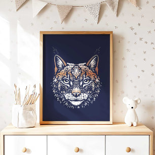 Woodland Lynx Nursery Wall Art Poster Print