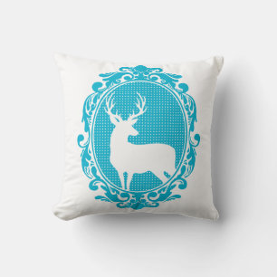 Woodland Magic Deer Silhouette & Blue Scroll Frame Throw Pillow
