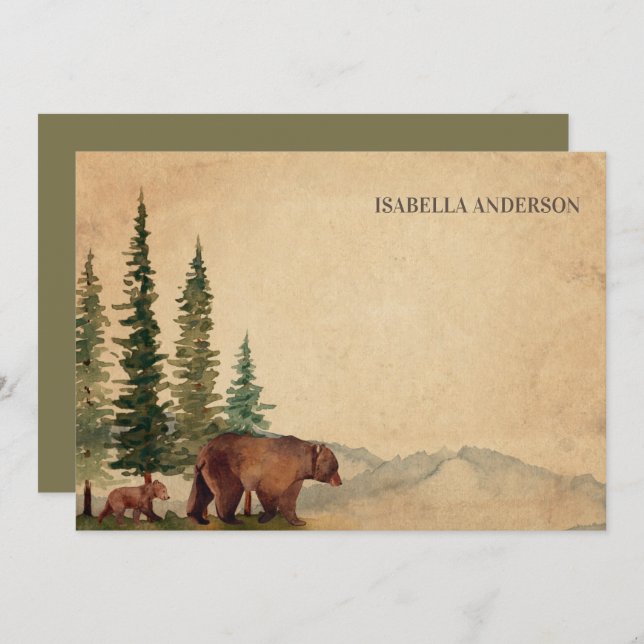 Woodland Mama & Baby Bear  Note Card (Front/Back)