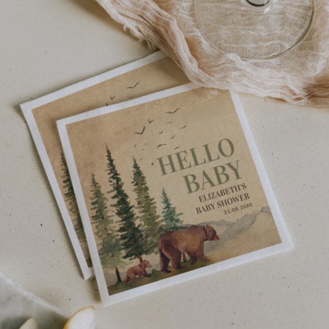 Woodland Mama Bear & Cub Baby Shower Paper Napkins (Creator Uploaded)