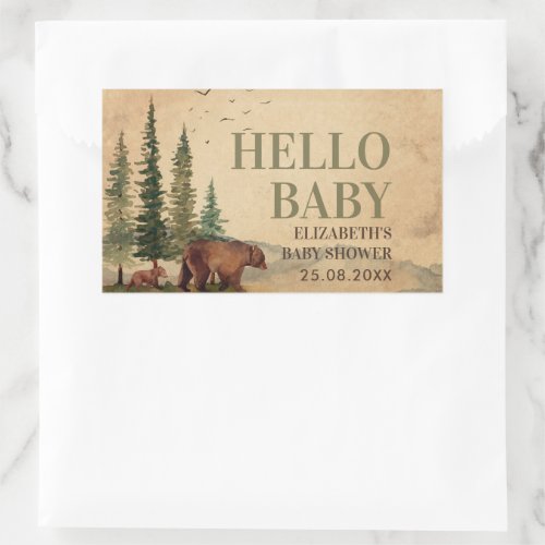 Woodland Mama Bear  Cub Baby Shower  Rectangular Sticker