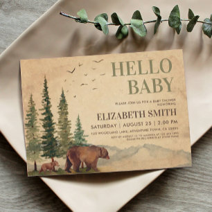 Woodland Mama Bear & Her Cub Baby Shower Invitation