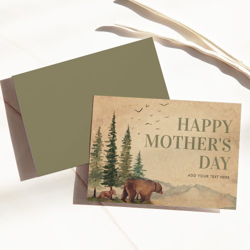 Woodland Mama Bear  Her Cub Vintage Mothers Day 