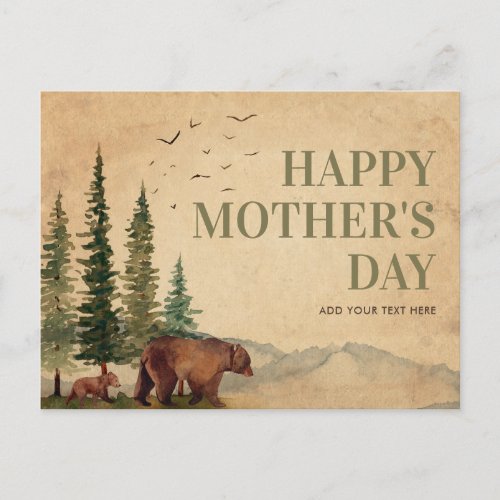 Woodland Mama Bear  Her Cub Vintage Mothers Day Postcard