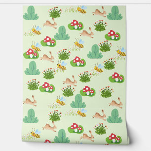 Woodland Meadow Nursery Wallpaper – Bunnies, Bees 