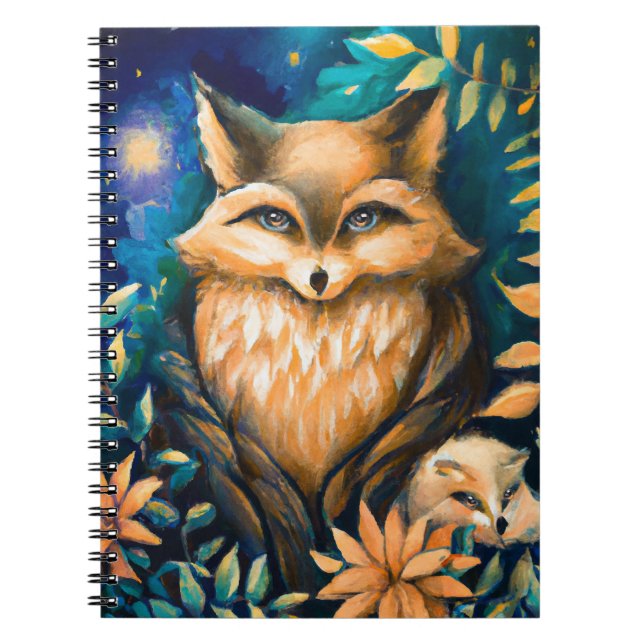 Woodland midnight FOX - magical kids school Notebook (Front)