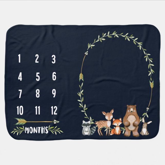 Woodland Milestone Blanket for Baby (Horizontal)