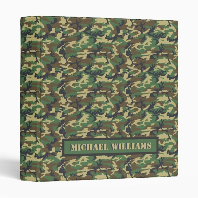 Woodland Militairy Camo Print - Personalized 3 Ring Binder (Front/Spine)