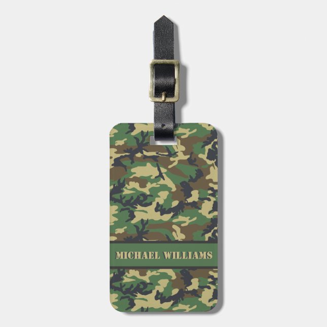 Woodland Militairy Camo Print - Personalized Luggage Tag (Front Vertical)