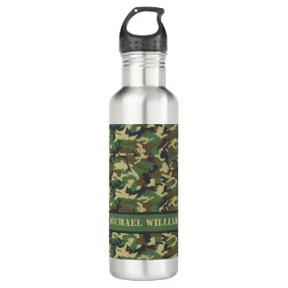 Woodland Militairy Camo Print - Personalized  Stainless Steel Water Bottle