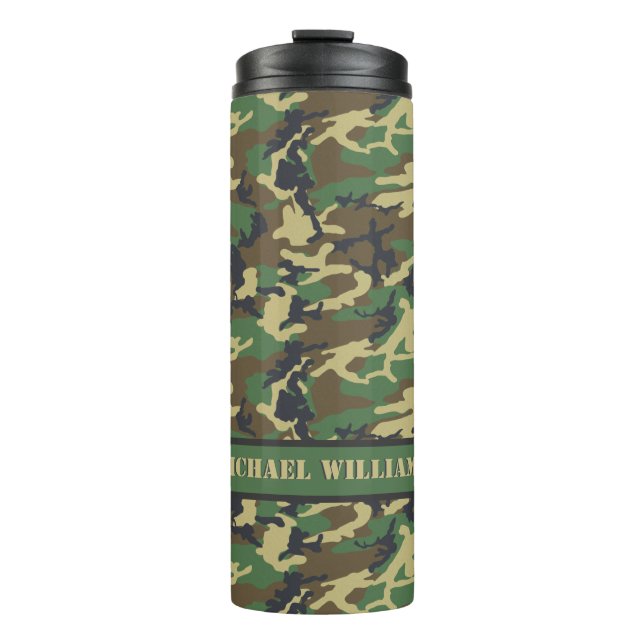 Woodland Militairy Camo Print - Personalized Thermal Tumbler (Front)