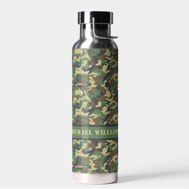 Woodland Militairy Camo Print - Personalized Water Bottle (Left)